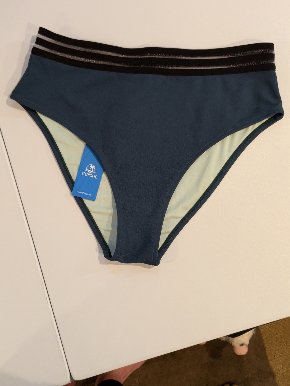 Cupshe Womens' Green High-Waist Swim Bottoms with Black Sheer Waistband